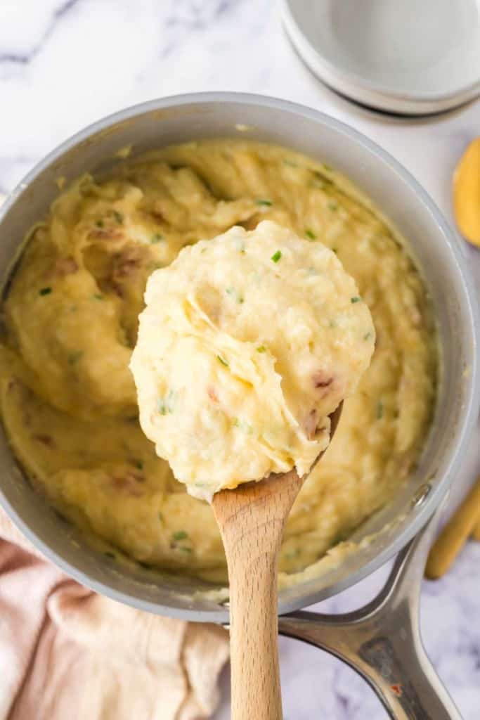 loaded mashed potatoes in a pot