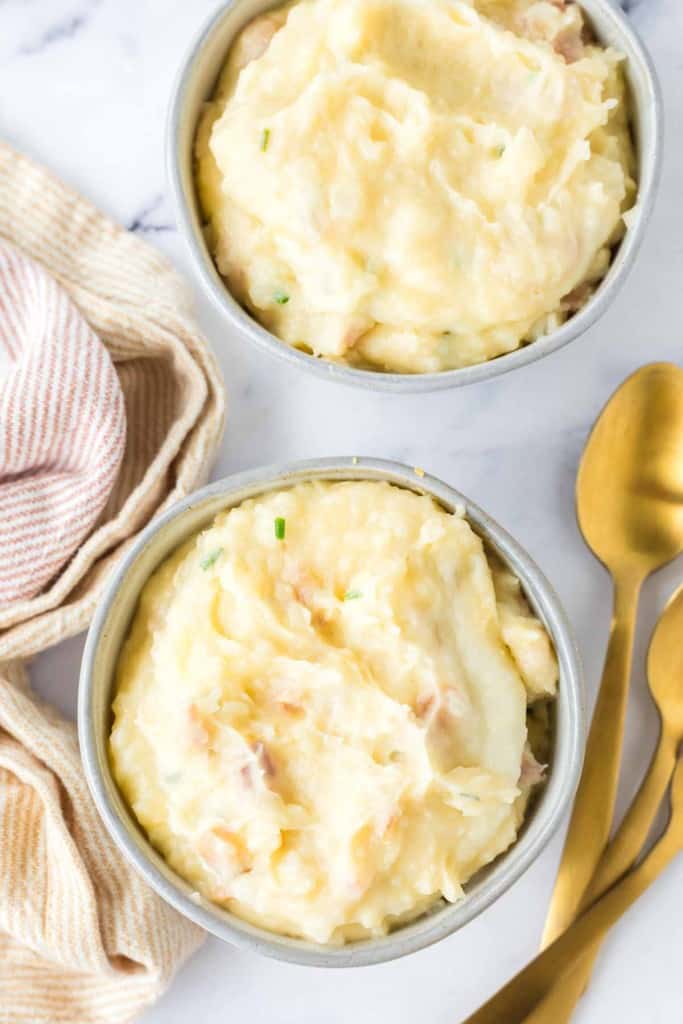 loaded mashed potatoes in small bowls