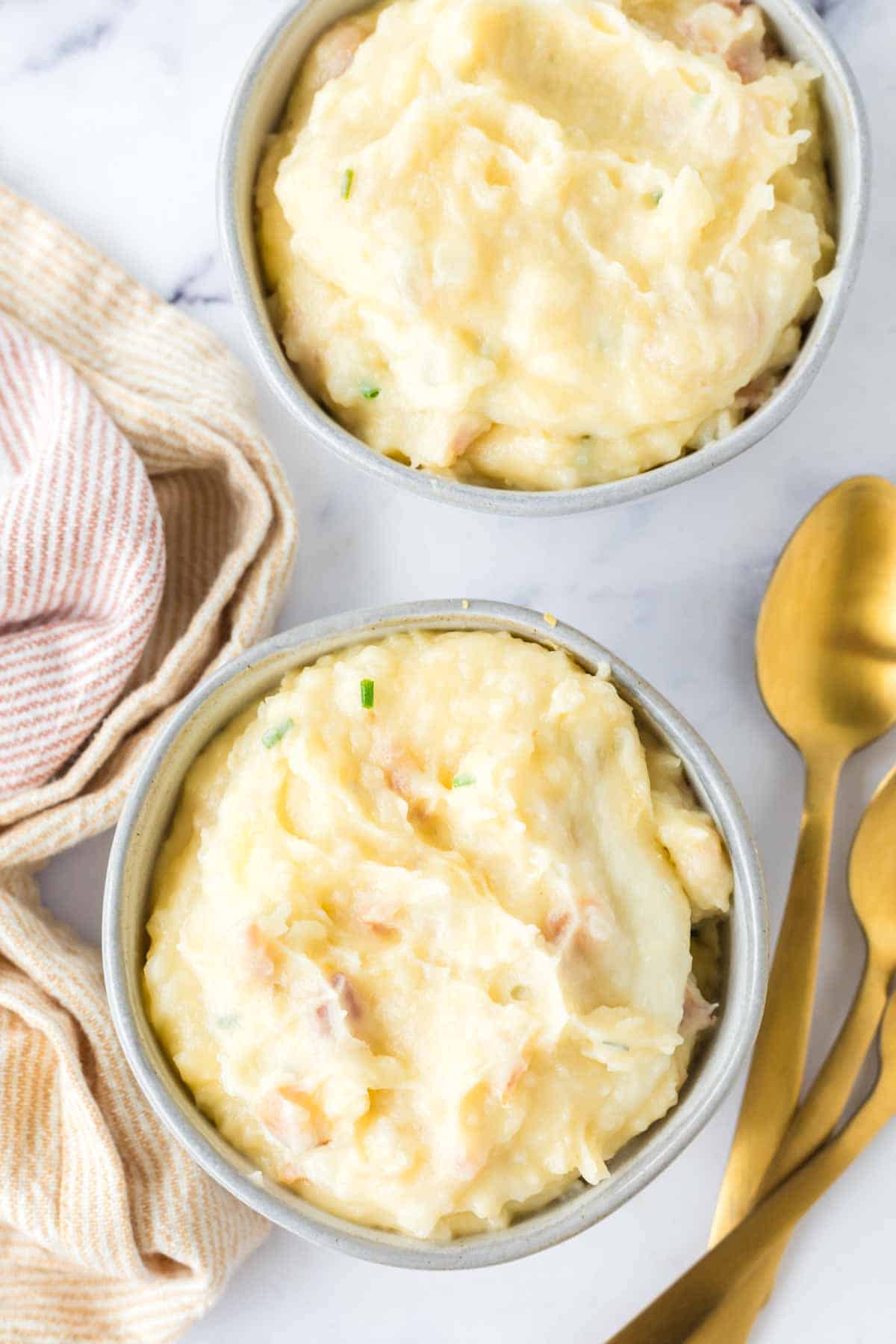 loaded mashed potatoes in small bowls