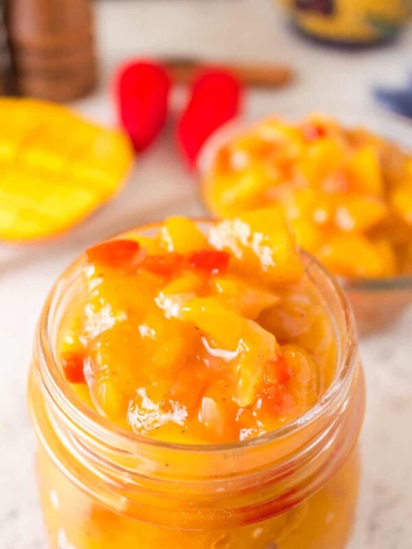 mango chutney in a small mason jar