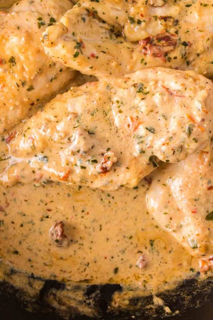 close up of marry me chicken in sauce