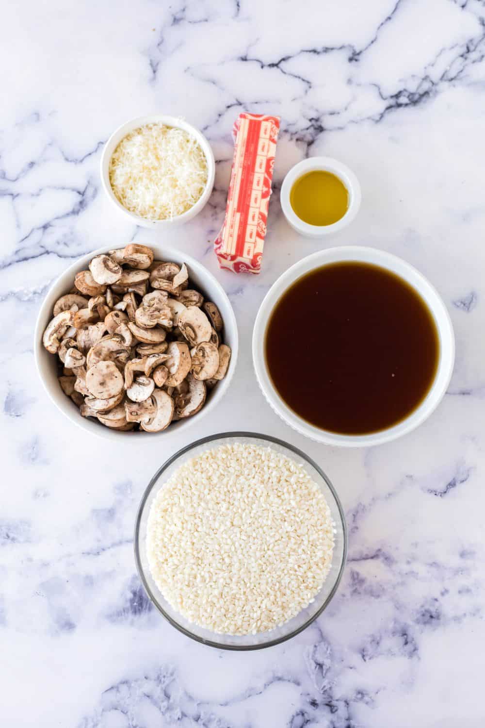 Ingredients for mushroom risotto.