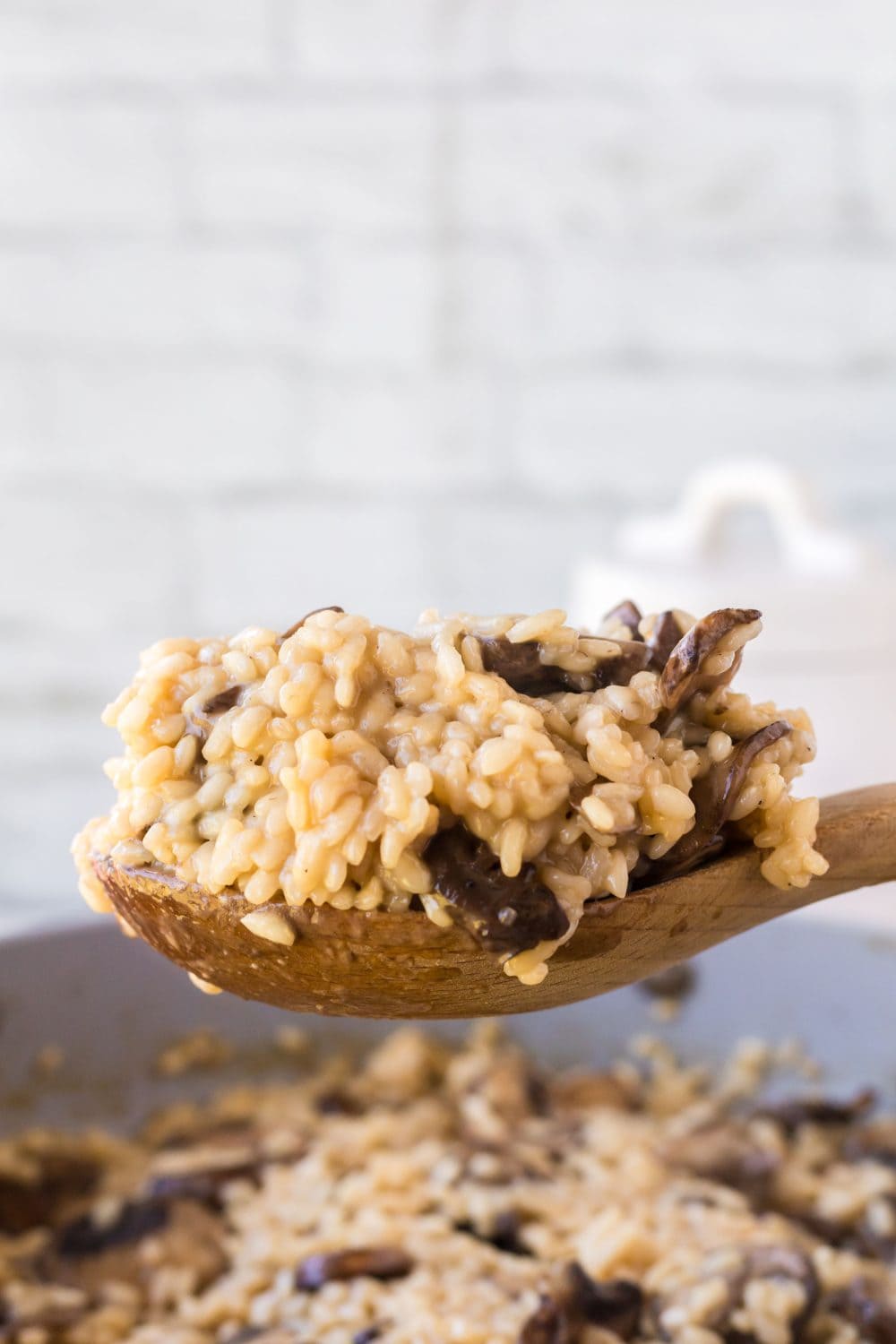 Spoonful of mushroom risotto.