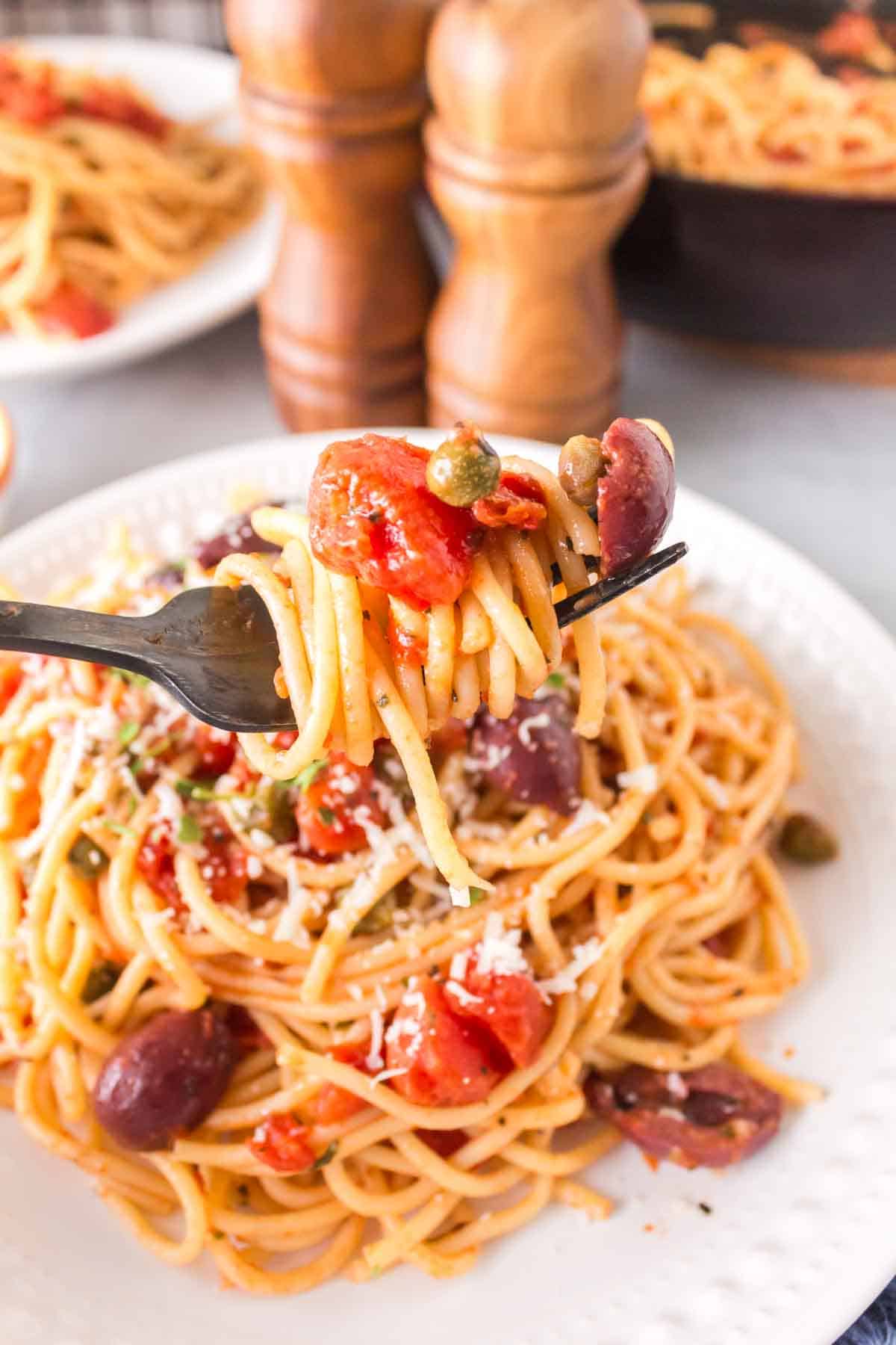 POV fork with pasta spun around it