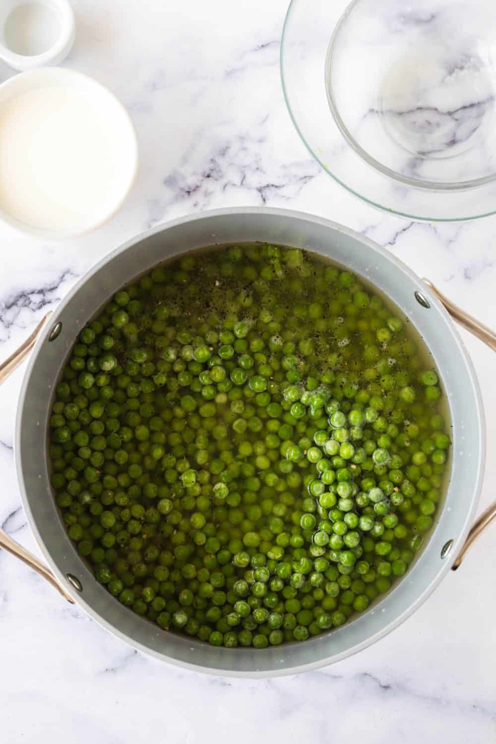 pea soup ingredients in a pot