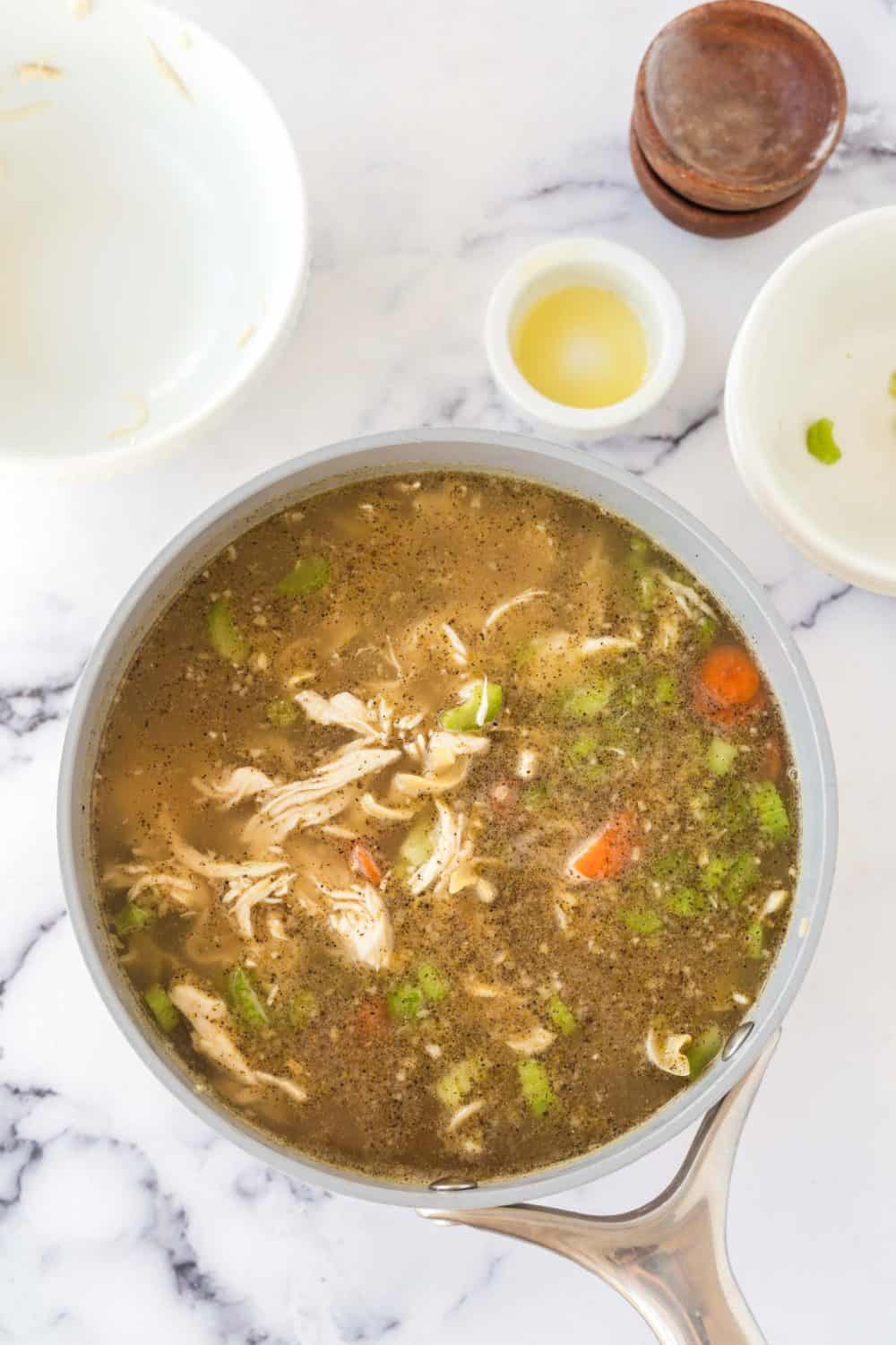 turkey soup in a pot