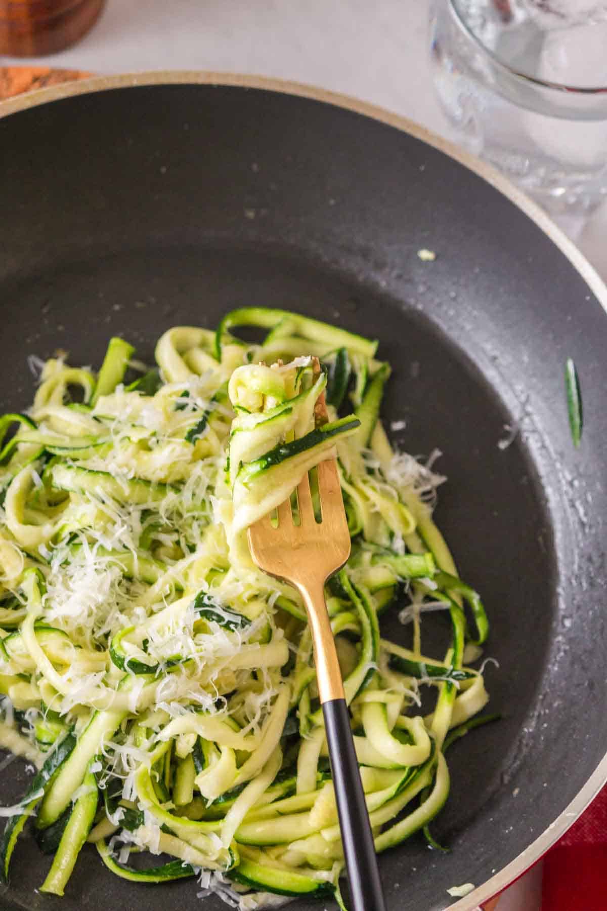 pan of fresh zucchini noodles