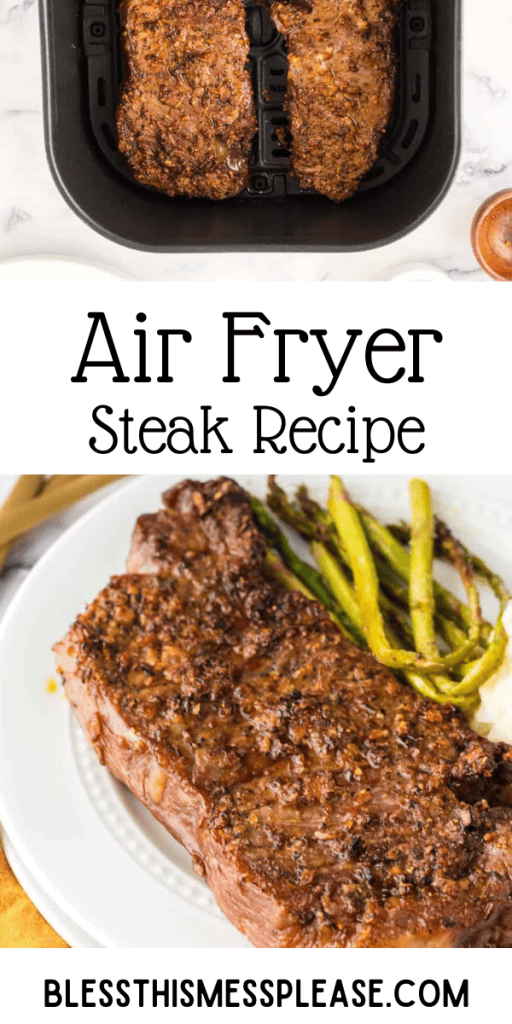 Air fryer steak picture with text