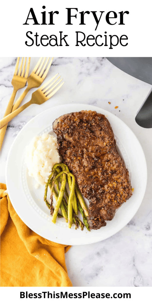 text that says air fryer steak recipe