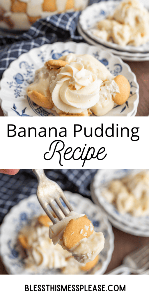 pin with text that reads banana pudding recipe