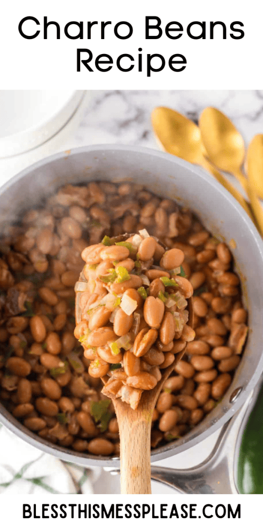 spoonful of charro beans with text