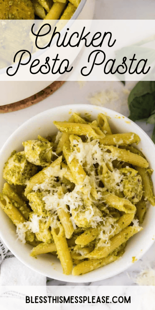 Chicken pesto pasta with words