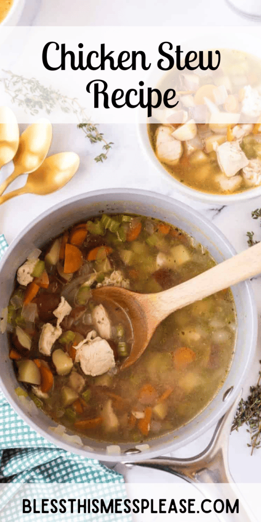 pin with text that reads chicken stew recipe