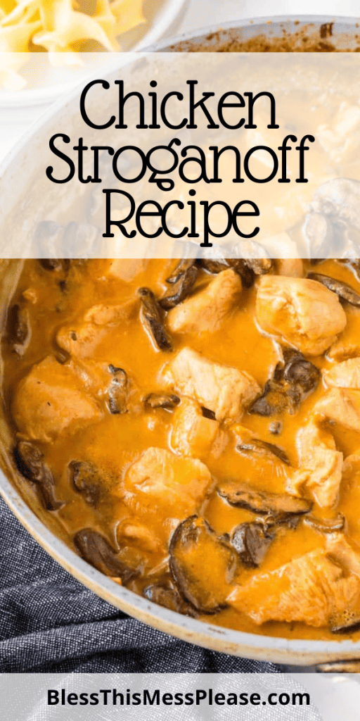 pin with text that reads chicken stroganoff recipe