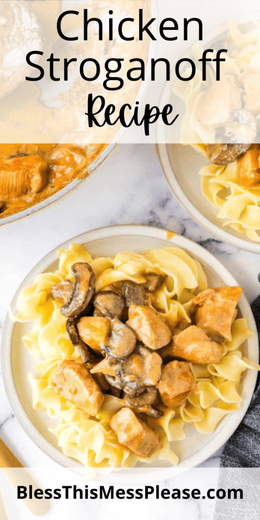 pin with text that reads chicken stroganoff recipe