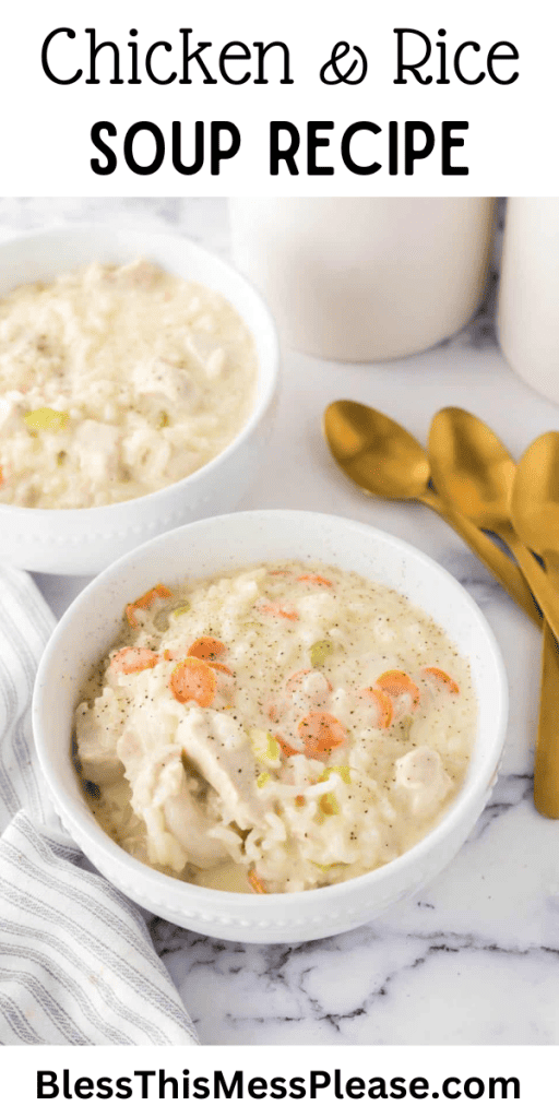 pin with text that reads chicken and rice soup recipe