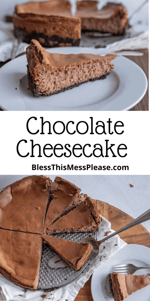 Picture of chocolate cheesecake with text
