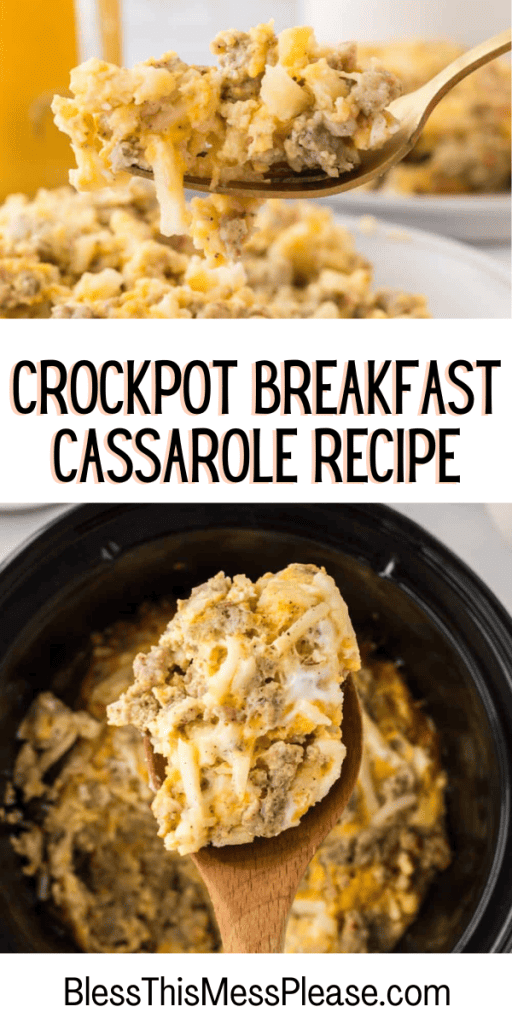 Crockpot breakfast casserole with text