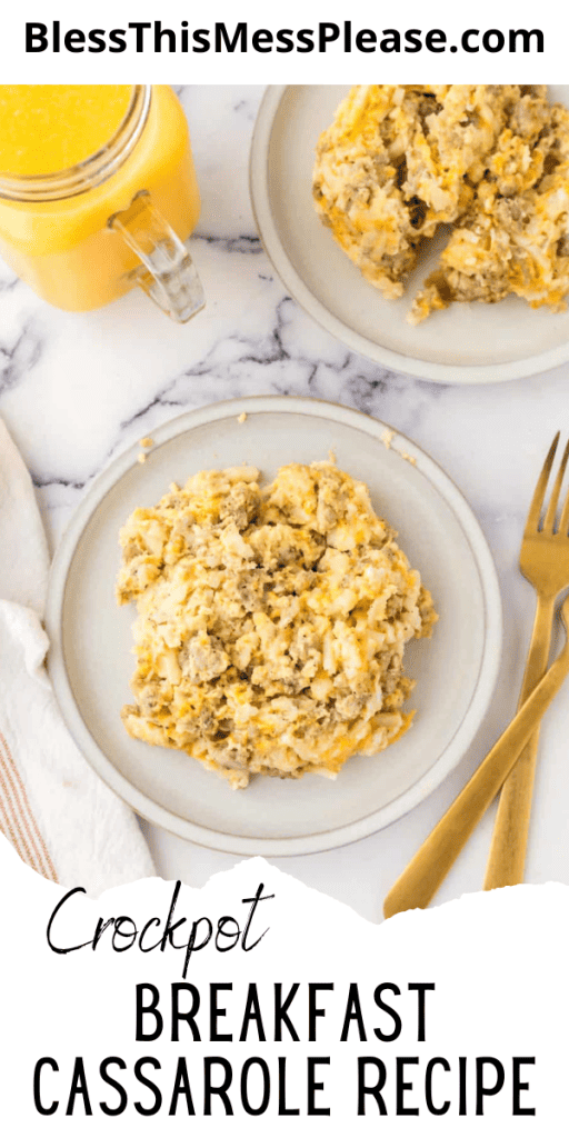 Top view of crockpot breakfast casserole with words