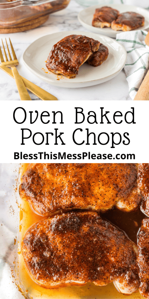 pin with a text that reads oven baked pork chops