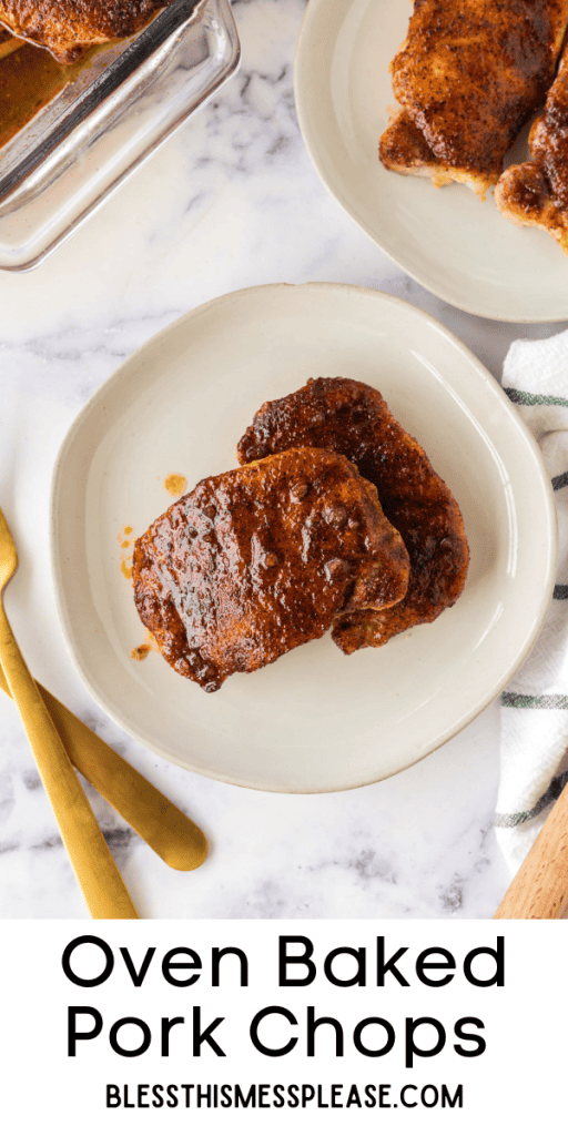 pin with a text that reads oven baked pork chops