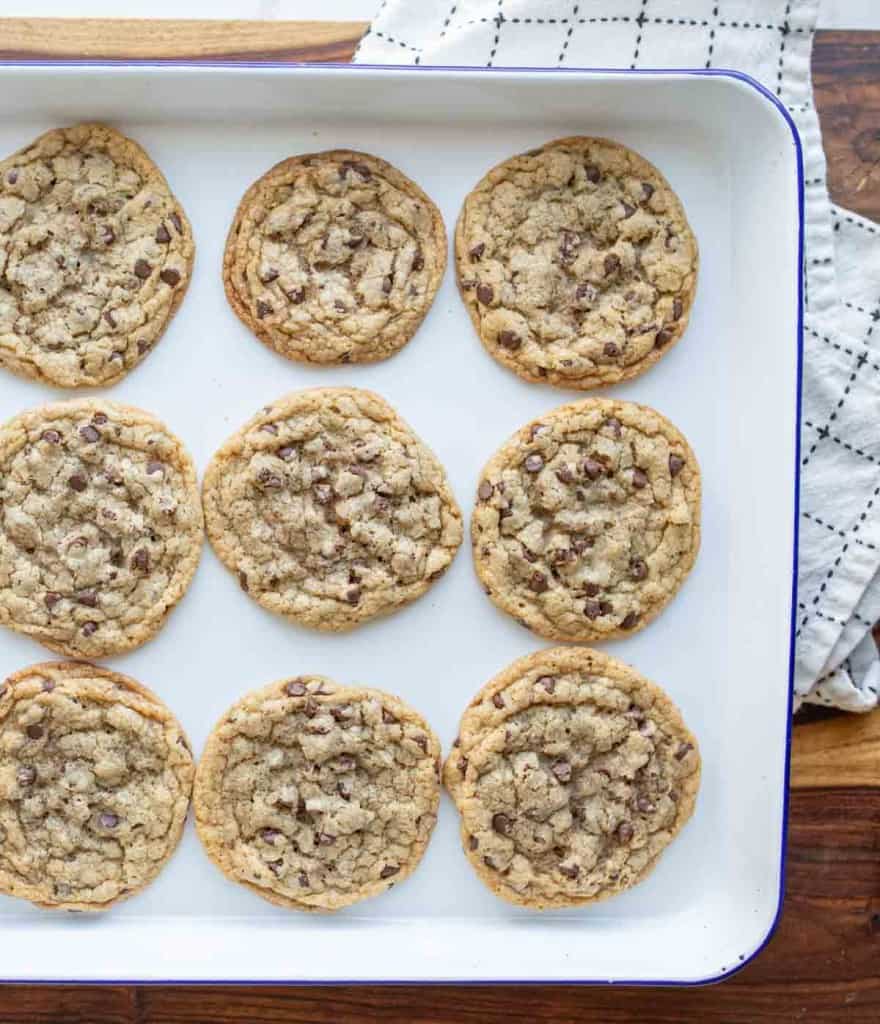 brown butter chocolate chip cookies on a baking sheet