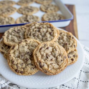 stack of brown butter chocolate chip cookies