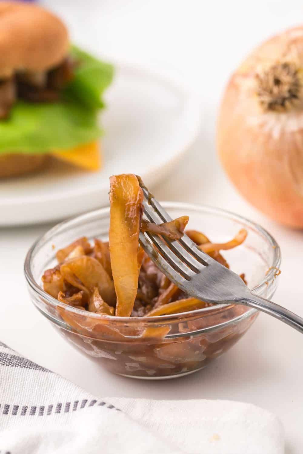 caramelized onions in a small white dish