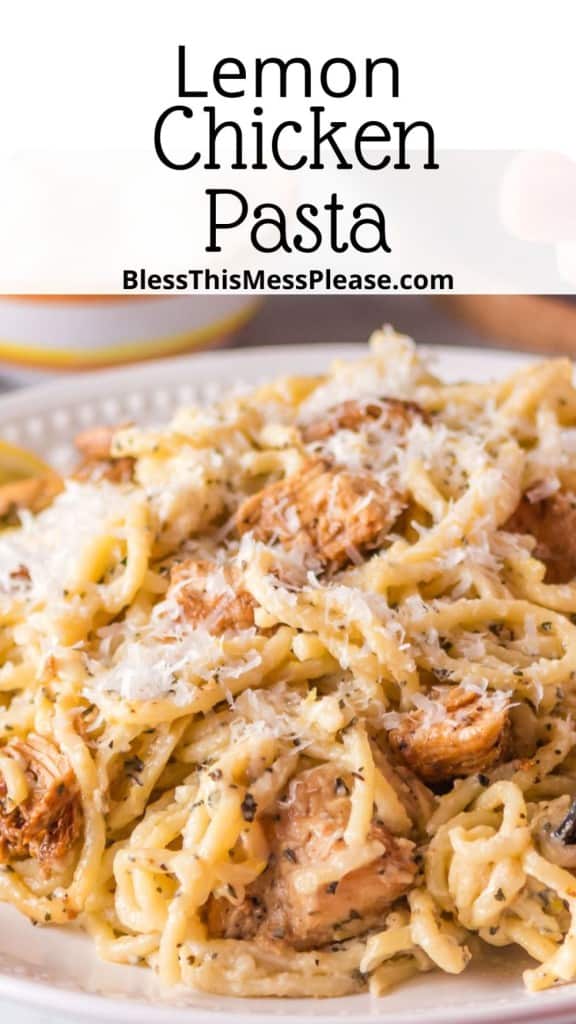 Pin for lemon chicken pasta with text