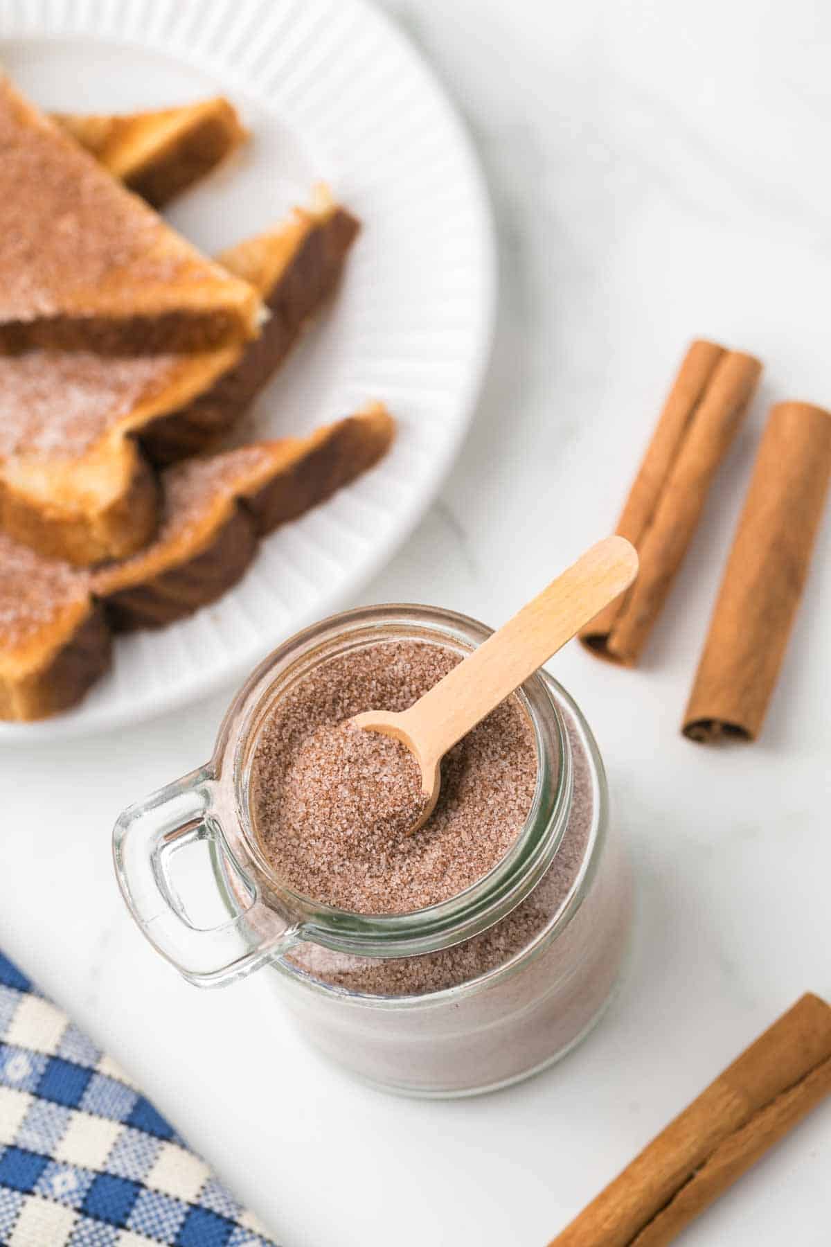 cinnamon sugar in a glass jar