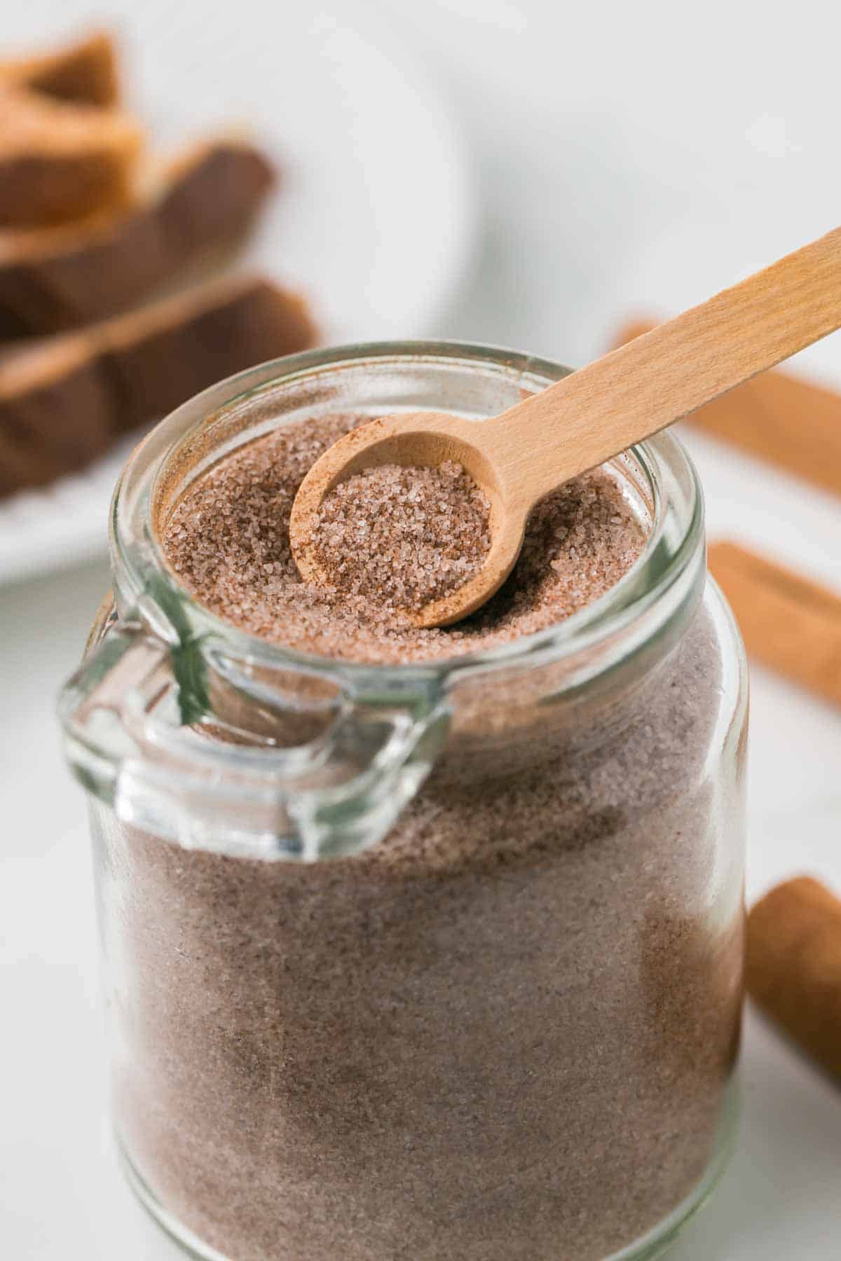 cinnamon sugar in a glass jar