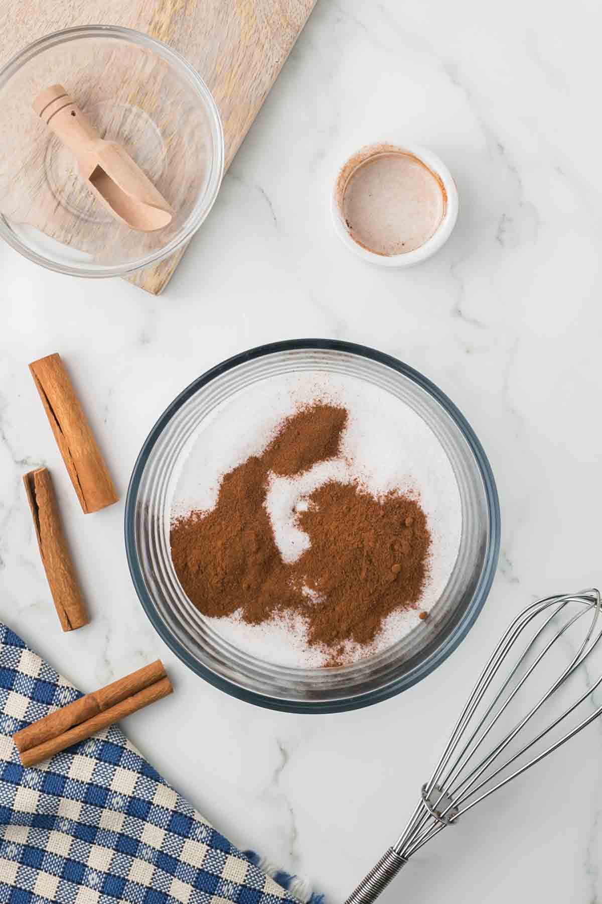 cinnamon sugar radio in mixing bowls