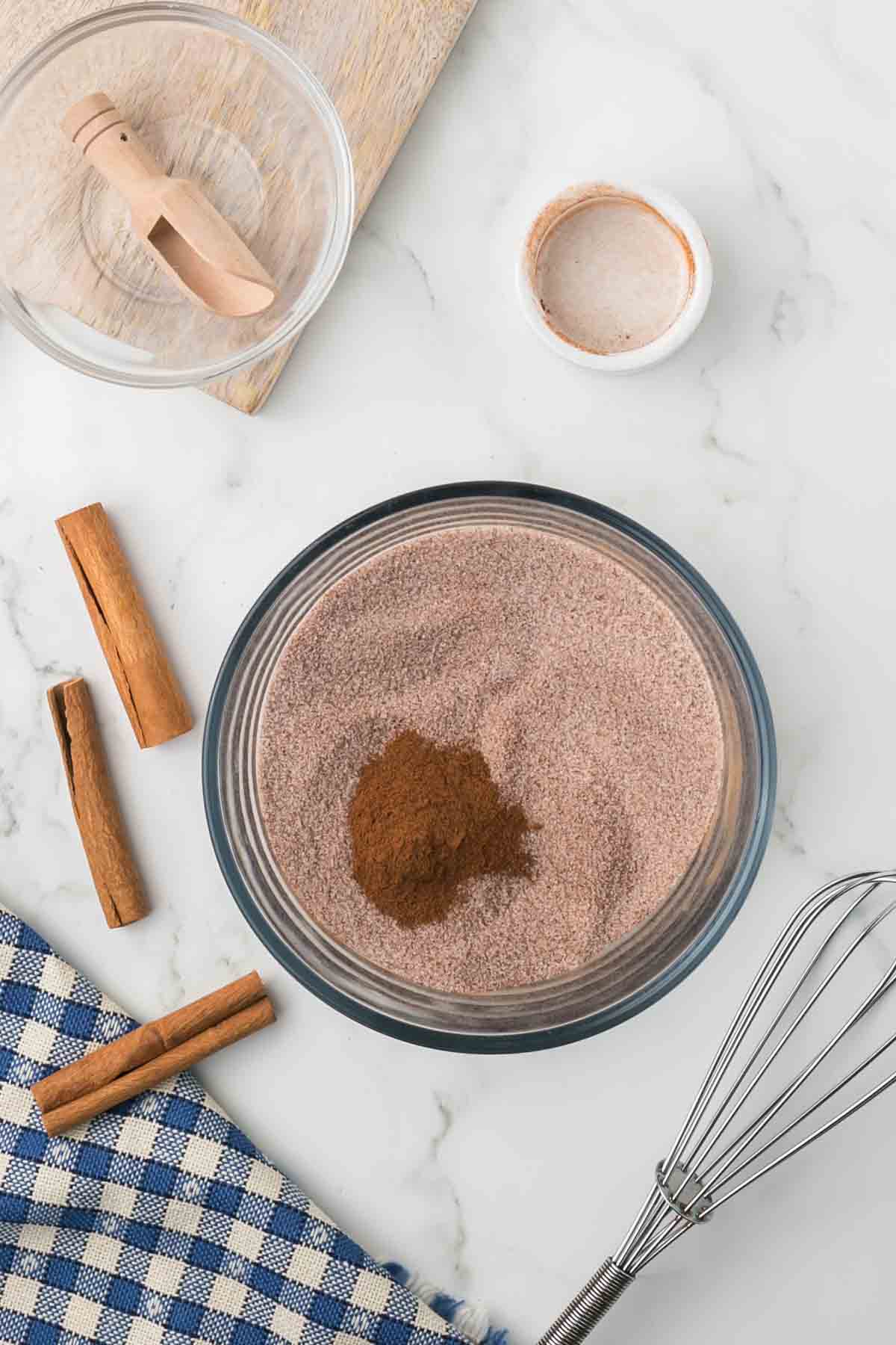 cinnamon sugar radio in mixing bowls