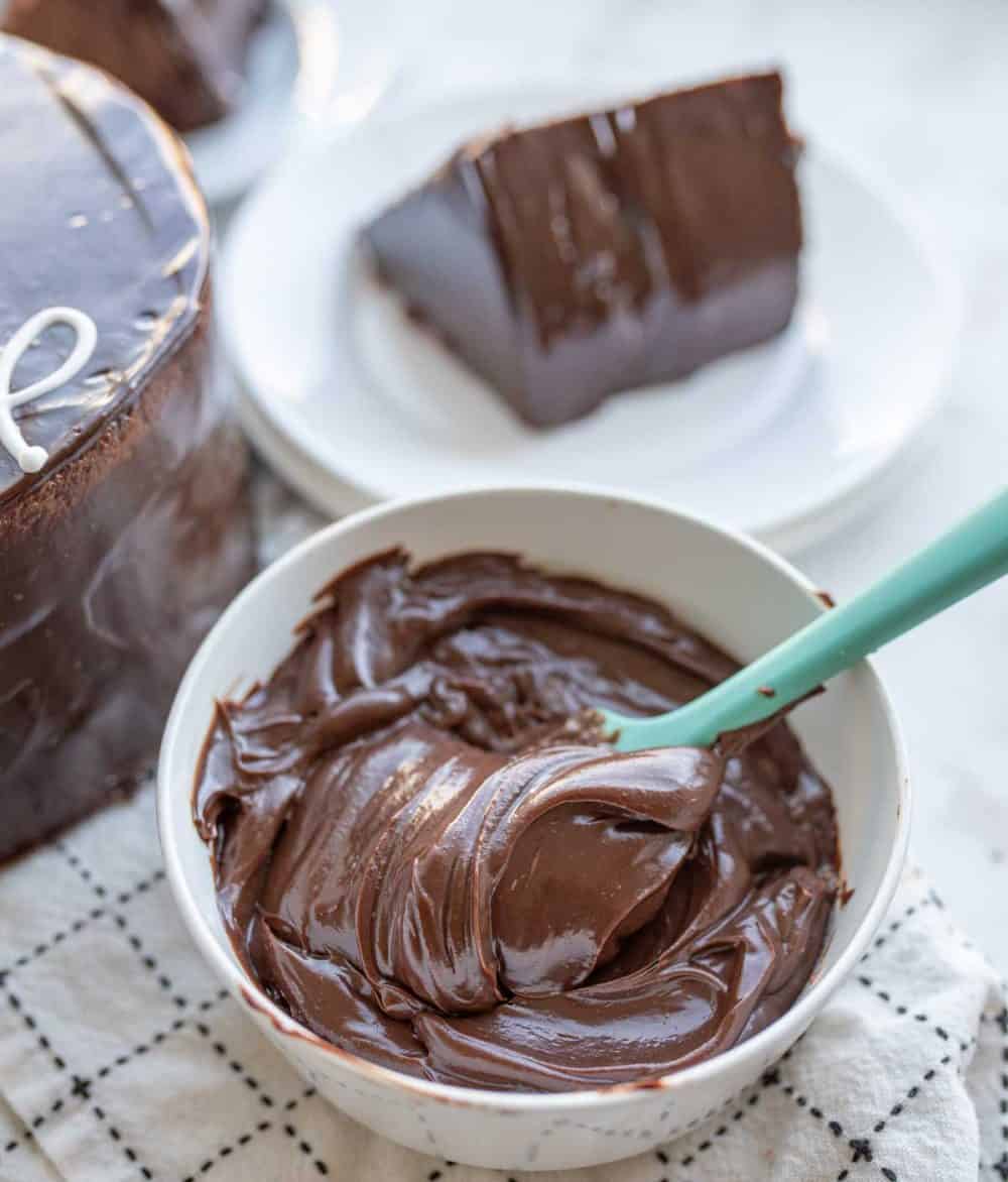 chocolate ganache whipped up in a mixing bowl