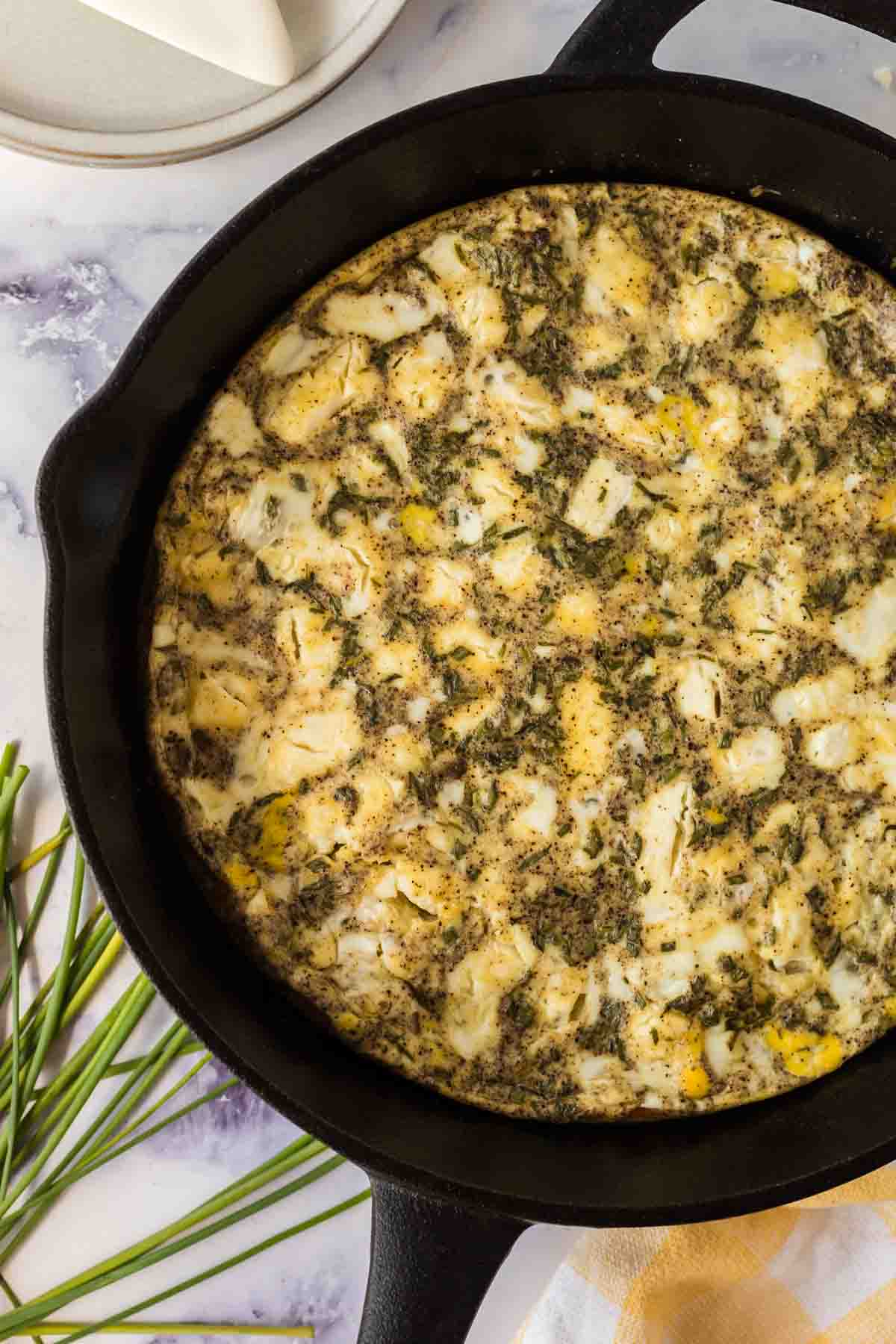 frittata baked in a cast iron pan