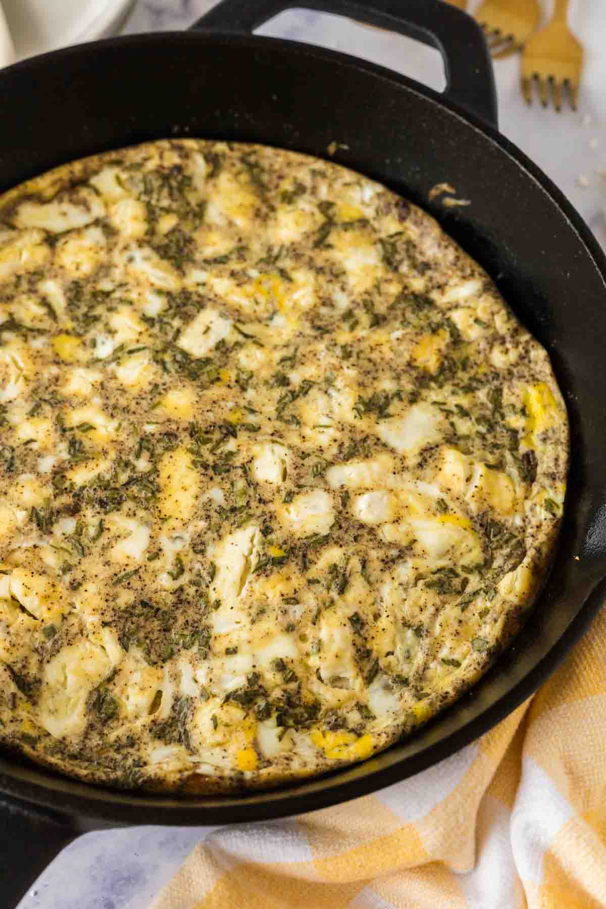 frittata baked in a cast iron pan