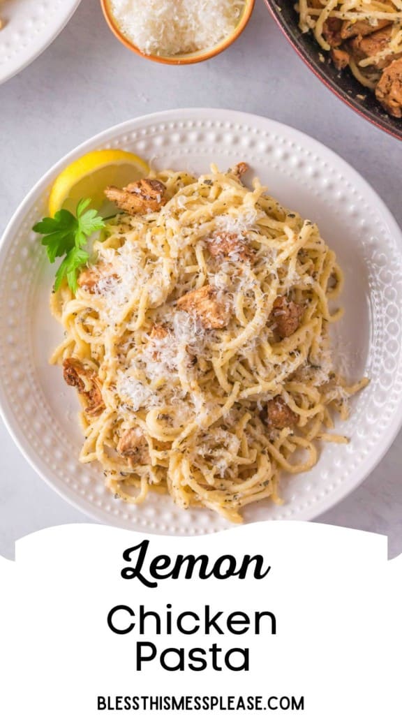 Pin for lemon chicken pasta with text
