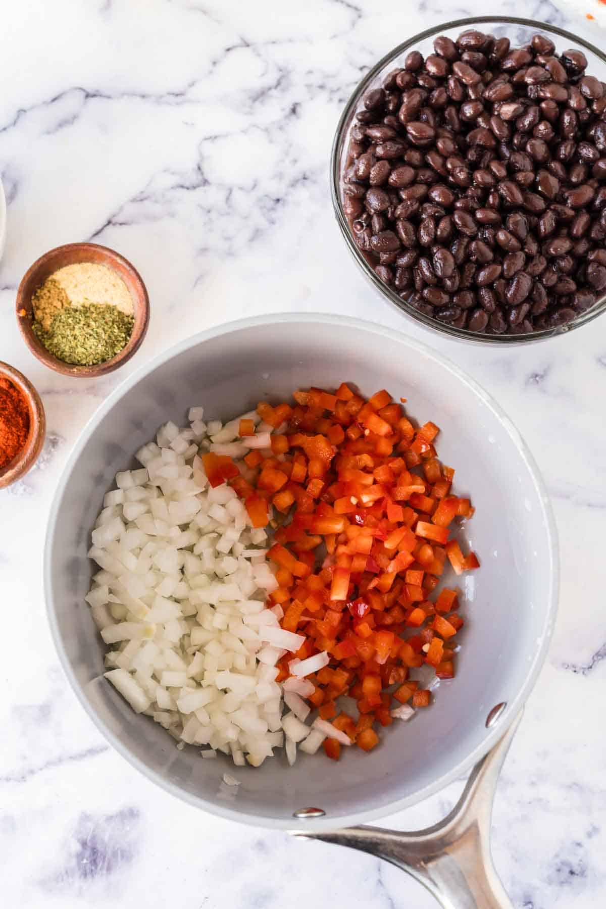 pan of ingredients for vegetarian chili