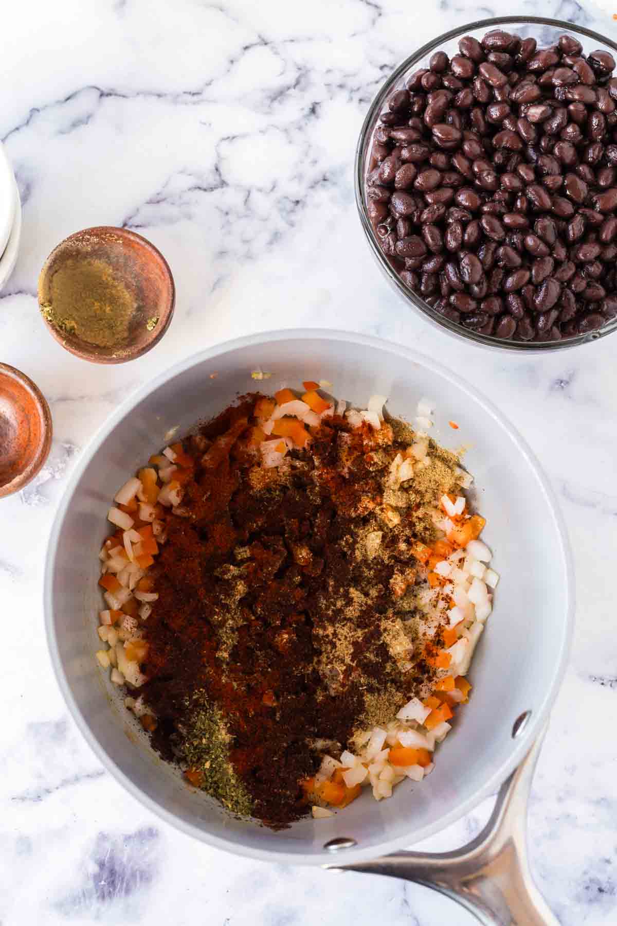 pan of ingredients for vegetarian chili