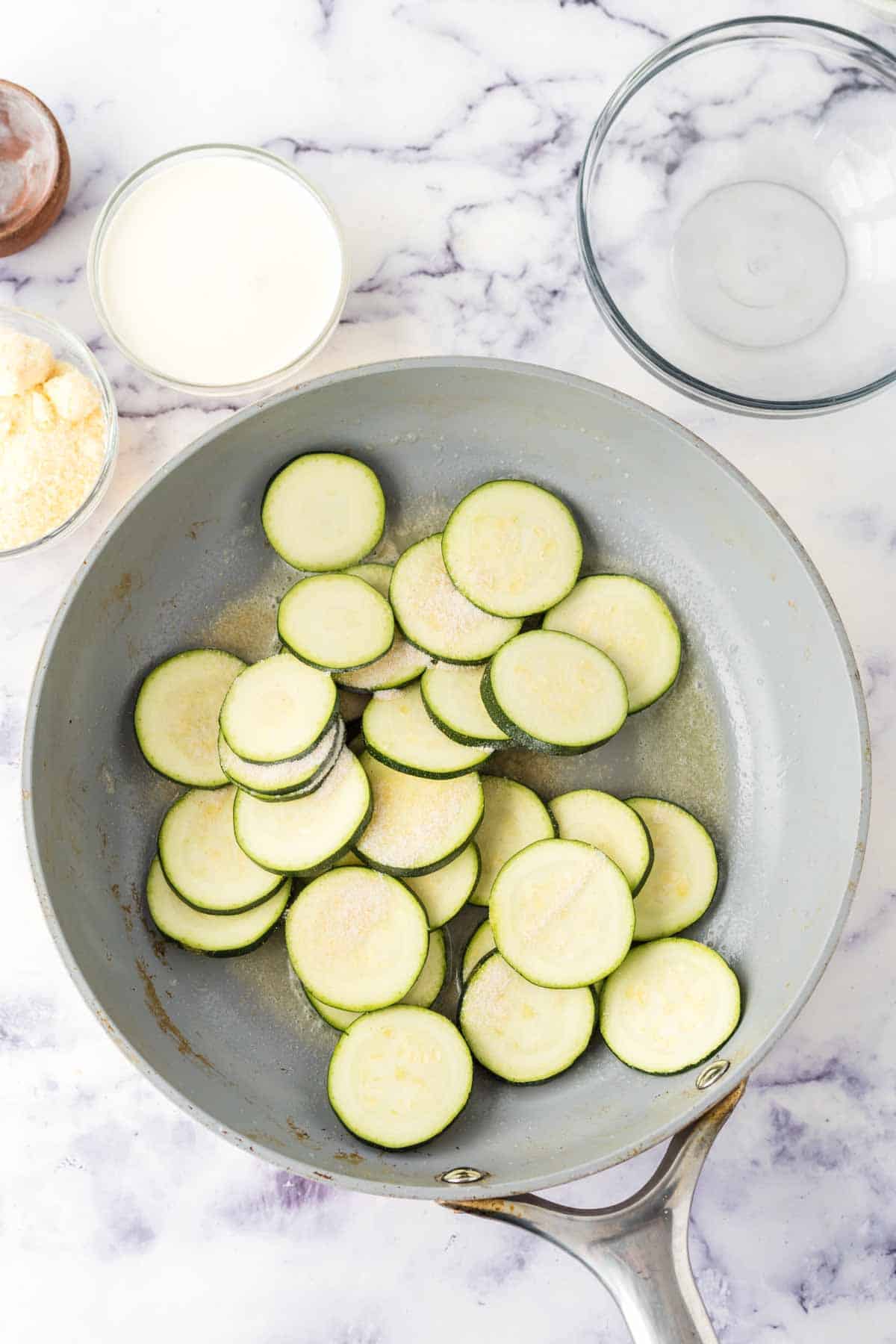 sliced zucchini in a pan