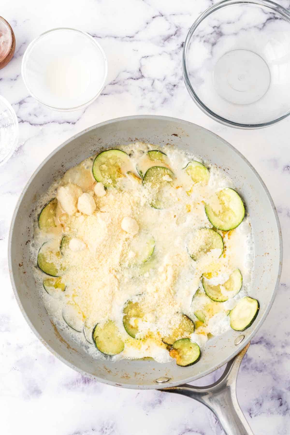 sliced zucchini in a pan