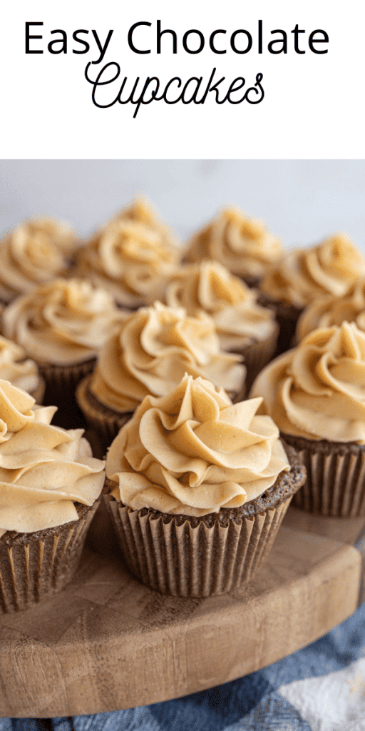Group of chocolate cupcakes with peanut butter frosting
