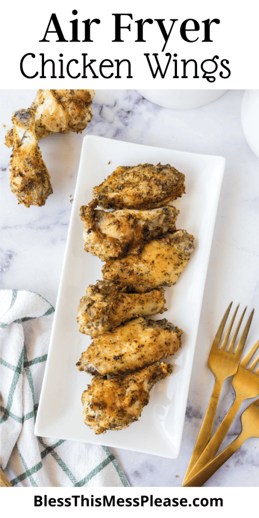 pin with text that reads air fryer chicken wings with images of perfectly baked and seasoned golden brown wings