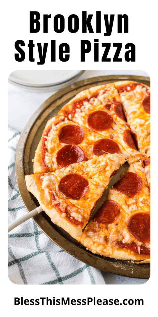 pin with text that reads brooklyn style pizza with images of homemade pepperoni pizza