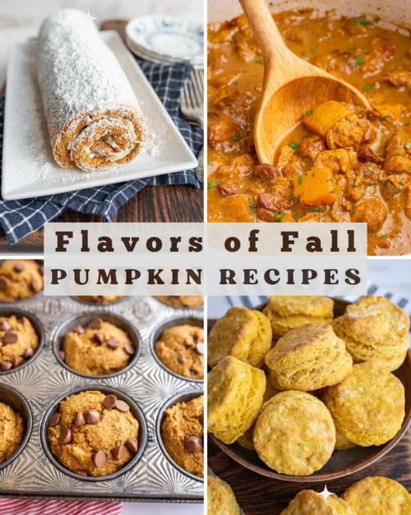 flavors of fall pumpkin recipe autumn collage with text