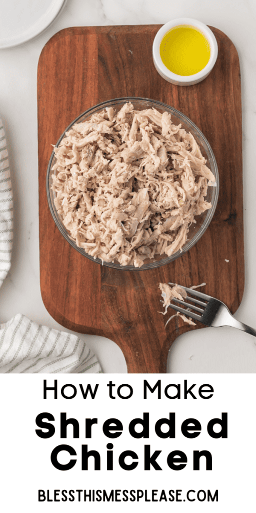 pin with text that reads how to make shredded chicken