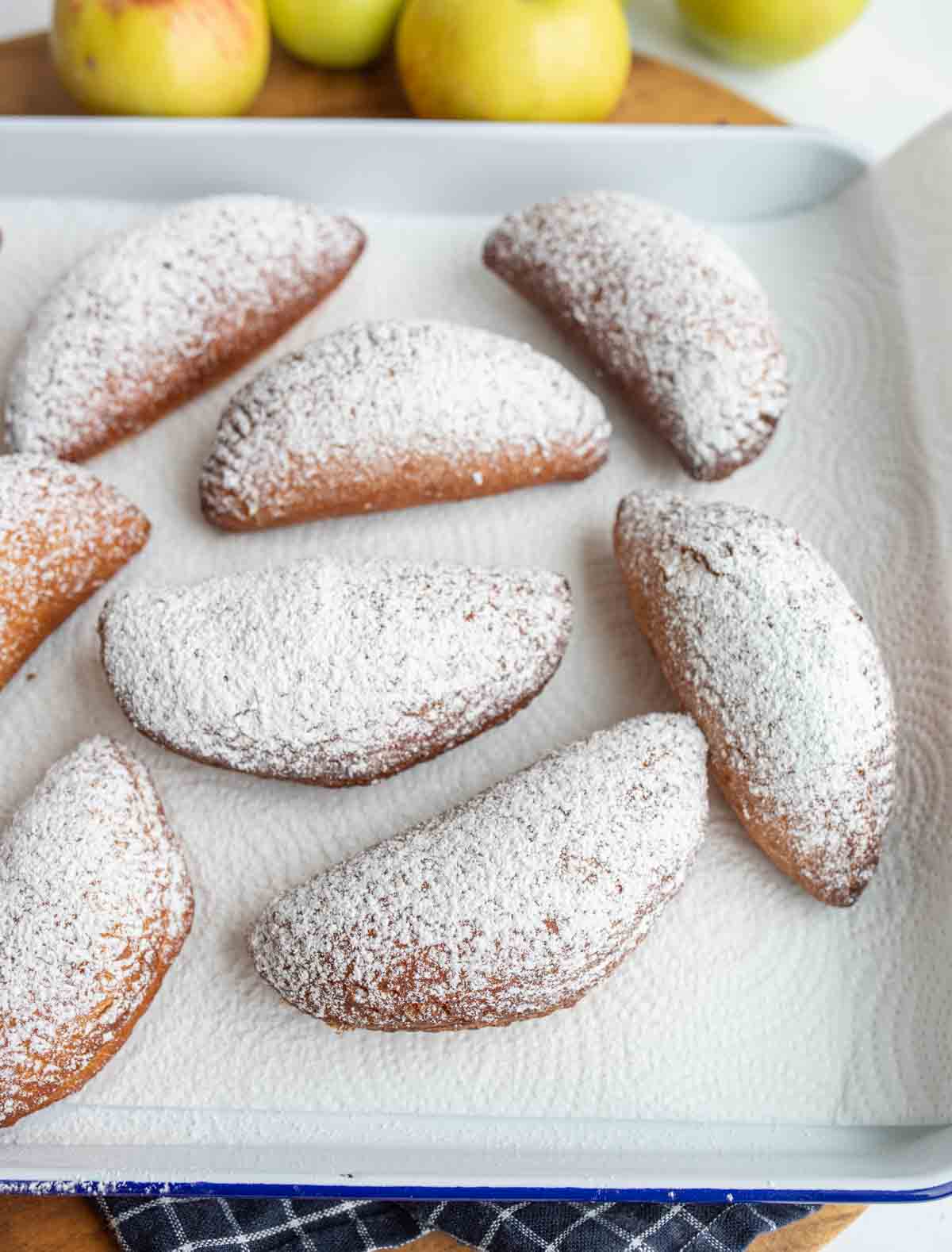 top view of apple hand pies dusted in sugar