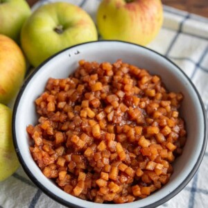 bowl with small diced apple pie filling