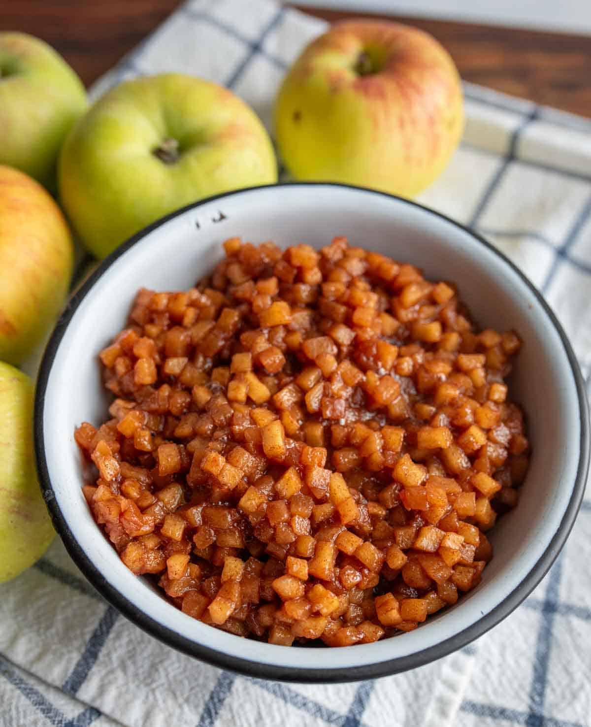 bowl with small diced apple pie filling