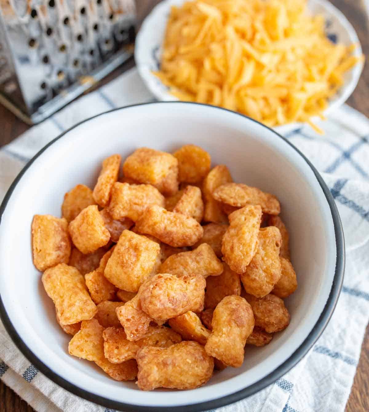 baked cheese crackers in a bowl